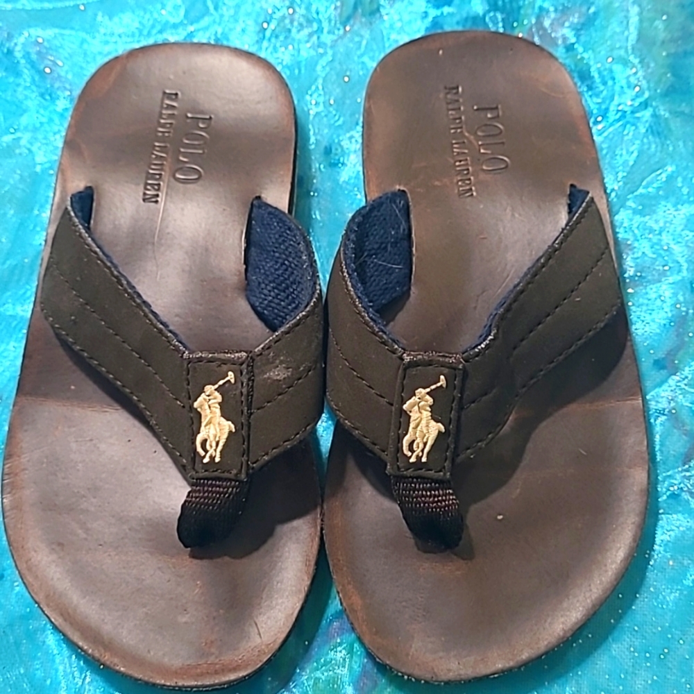 Polo by Ralph Lauren little boys flip flop size 1 brown  color